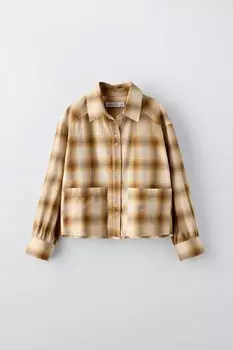 Рубашка в клетку ZARA, охра