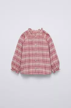 Рубашка в клетку ZARA, розовый
