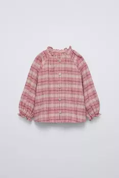 Рубашка в клетку ZARA, розовый