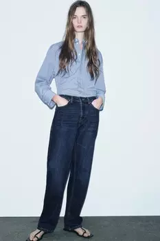 Рубашка в клетку ZARA, синий/белый