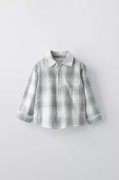 Рубашка в клетку ZARA, синий/белый