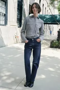 Рубашка в клетку ZARA, темно-синий/белый