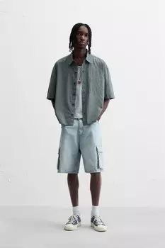 Рубашка в клетку ZARA, зеленый