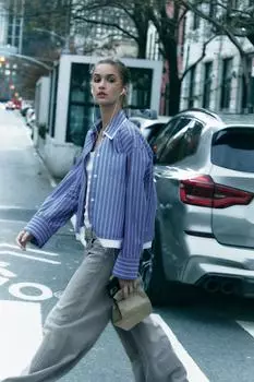 Рубашка в контрастную полоску ZARA, синий/белый