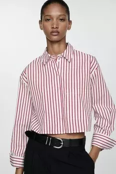 Рубашка в медовую полоску Mango, красный, белый