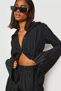 Рубашка в плиссе с расклешенными рукавами Boohoo, черный
