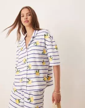 Рубашка в полоску ASOS DESIGN revere с вышивкой лимона