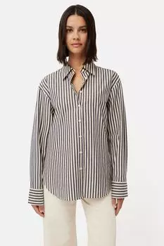 Рубашка в полоску бежевого цвета из хлопкового поплина Jigsaw, бежевый