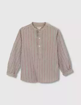 Рубашка в полоску для мальчика с короткой планкой и воротником-стойкой Gocco, светло-серый