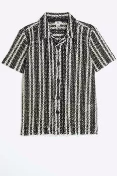 Рубашка в полоску для мальчика связанная крючком River Island, черный