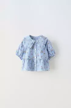 Рубашка в полоску и цветочный принт ZARA, синий