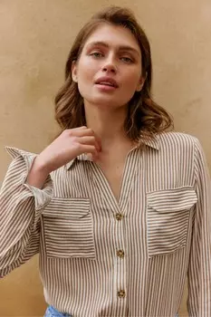 Рубашка в полоску из 100% хлопка на пуговицах Vero Moda, коричневый