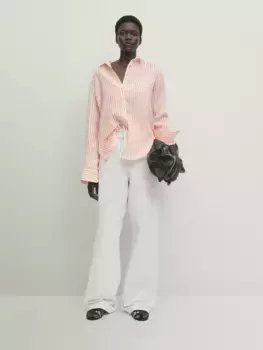 рубашка в полоску из 100% льна Massimo Dutti, оранжевый