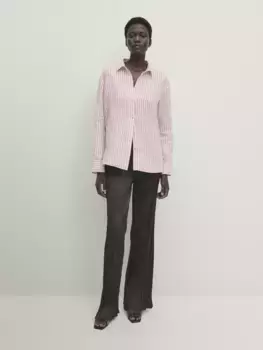 рубашка в полоску из 100% льна Massimo Dutti, розовый