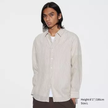 Рубашка в полоску из 100% льна премиум-класса UNIQLO, бежевый