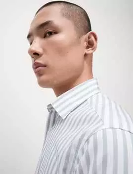 Рубашка в полоску из чистого хлопка, классического кроя Marks & Spencer, зеленый