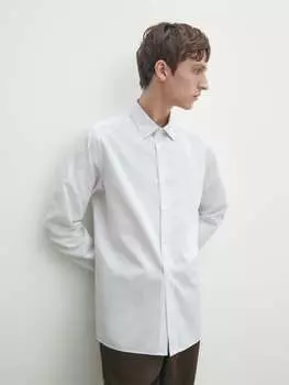 Рубашка в полоску из хлопка обычного кроя Massimo Dutti, синий