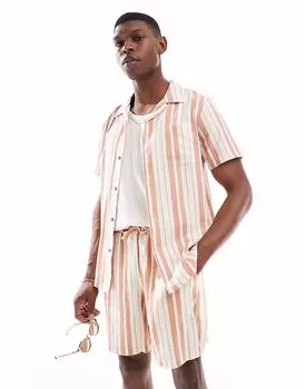 Рубашка в полоску из льняной смеси New Look, цвет «камень»