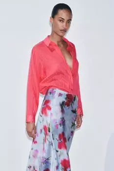 Рубашка в полоску из ткани ZARA, цвет Fuchsia