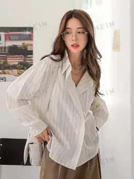 Рубашка в полоску Kpop, заниженная линия плеча Dazy, белый