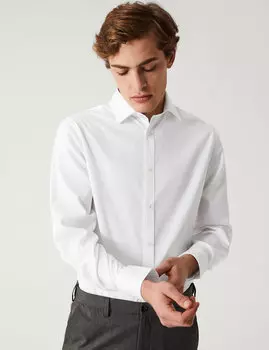 Рубашка в полоску обычного кроя из чистого хлопка без железа Marks & Spencer, белый