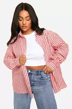 Рубашка в полоску оверсайз с карманами плюс boohoo, красный