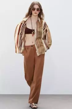 Рубашка в полоску оверсайз ZARA, разноцветный