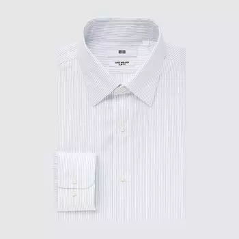Рубашка в полоску приталенного кроя Super Non-Iron (обычный воротник) Uniqlo, синий