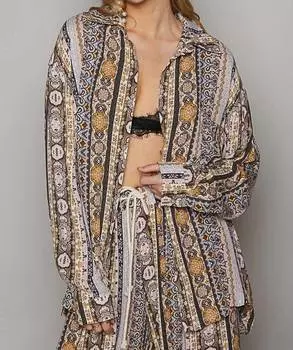 Рубашка в полоску с цветочным принтом черного цвета, многоцветная POL