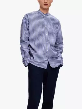 Рубашка в полоску с длинным рукавом SELECTED HOMME, синий/белый