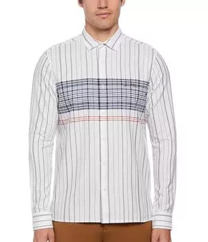 Рубашка в полоску с длинными рукавами Perry Ellis Engineered Stripe, белый