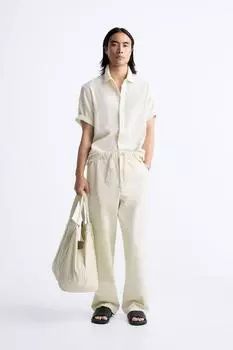 Рубашка в полоску с фактурой ZARA, экрю