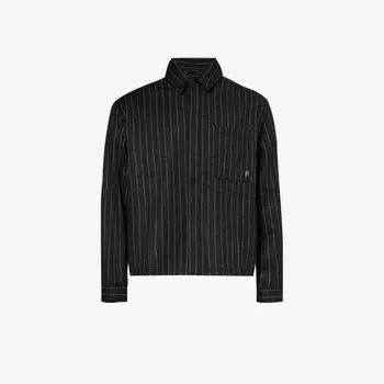 Рубашка в полоску с фирменной фурнитурой из смесовой шерсти Represent, черный