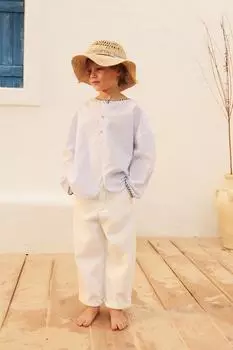 Рубашка в полоску с клетчатой отделкой ZARA, цвет striped