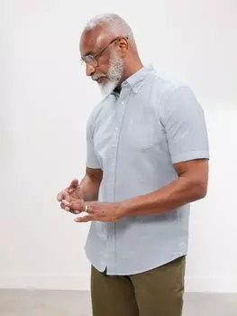 Рубашка в полоску с коротким рукавом стандартного кроя John Lewis, синий