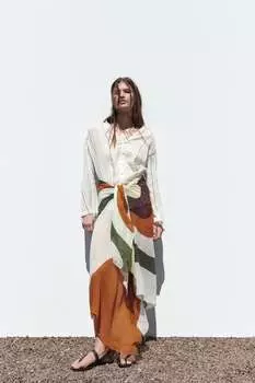 Рубашка в полоску с металлической нитью ZARA, разноцветный