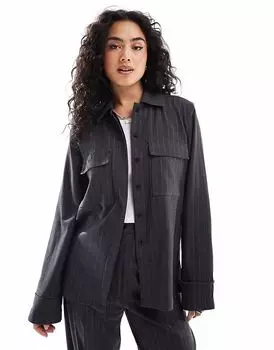 Рубашка в полоску с начесом от ASOS DESIGN темно-серого цвета