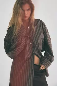 Рубашка в полоску с рисунком летучая мышь ZARA, коричневый