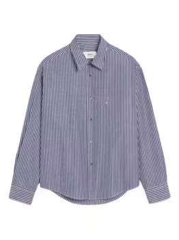 Рубашка в полоску с вышивкой Ami de Coeur AMI Paris, синий