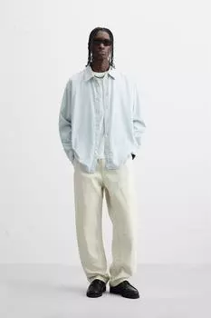 Рубашка в полоску с вышивкой ZARA, светло-синий