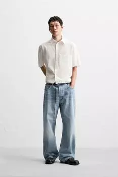 Рубашка в полоску ZARA, устрично-белый