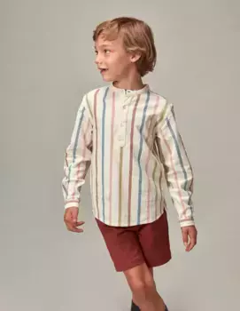 Рубашка в разноцветную полоску для мальчика с воротником-стойкой Gocco, цвет Crudo