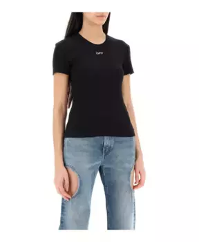 Рубашка в рубчик с ажурной вышивкой Off White, черный