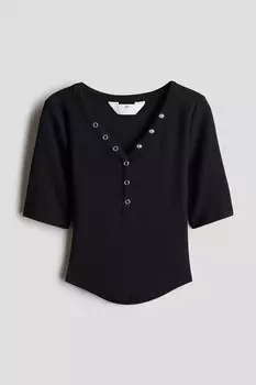 Рубашка в рубчик с декоративной планкой на пуговицах H&M, черный