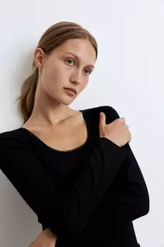 Рубашка в рубчик с кружевом H&M, черный