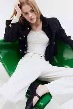 Рубашка в рубчик с кружевом H&M, бежевый