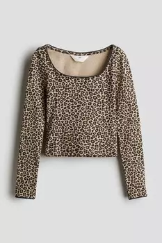 Рубашка в рубчик с отделкой пико H&M, бежевый