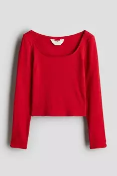 Рубашка в рубчик с отделкой пико H&M, красный
