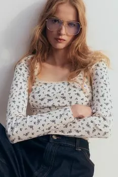 Рубашка в рубчик с отделкой пико H&M, мультиколор