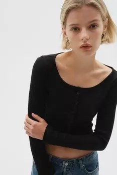 Рубашка в рубчик с планкой на пуговицах H&M, черный